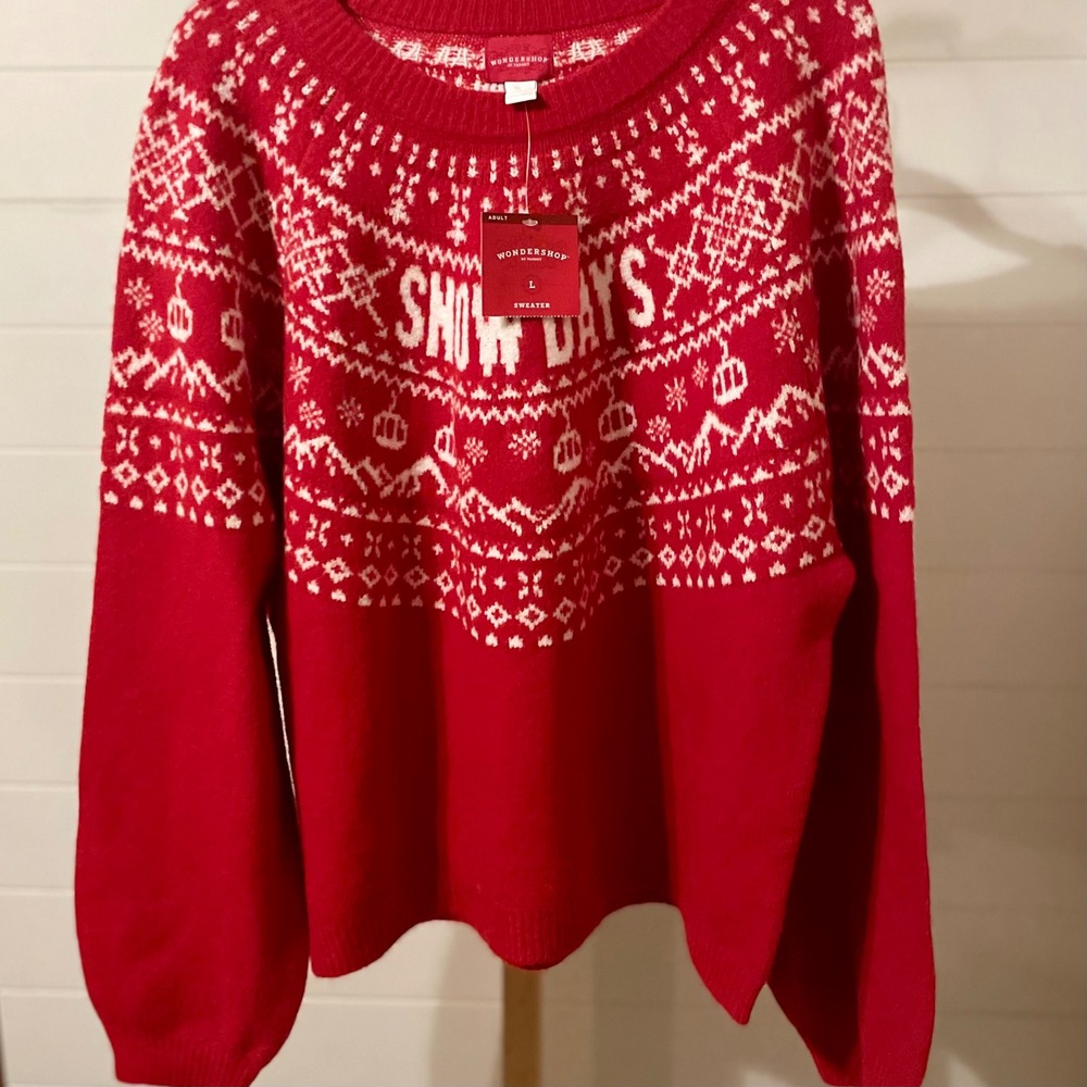 WonderShop AT TARGET Red‎ White Snow Days Fair Isle Winter Sweater Size L